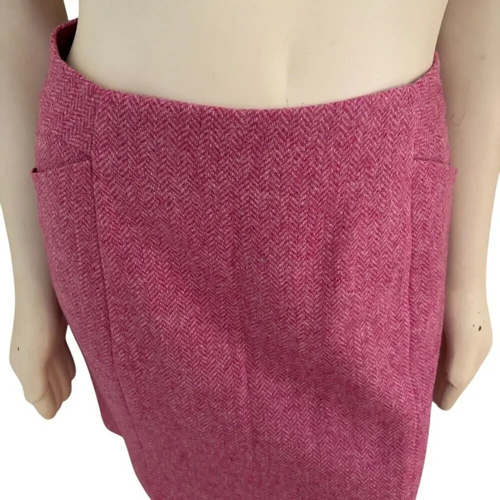 BODEN British Tweed by MOON 100% Wool Pink Herringbone Skirt SZ 6